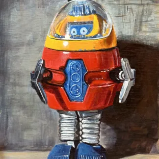 Hug-Bot - 10”x8” acrylic on wood panel